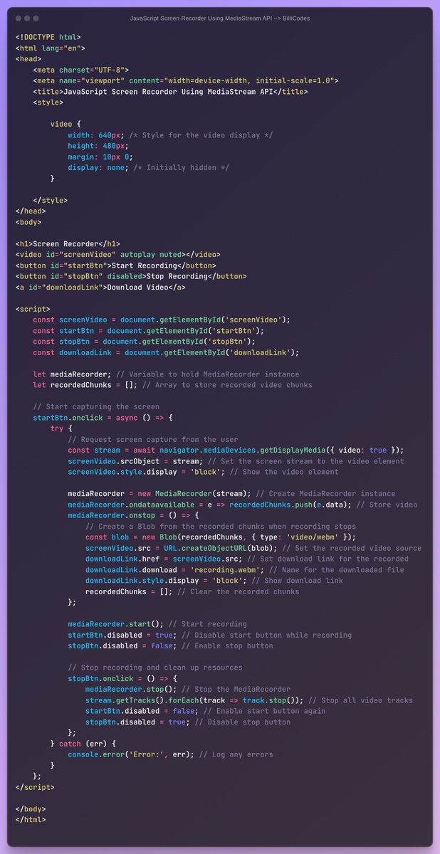 Record your Screen using MediaStream API with Vanilla JavaScript