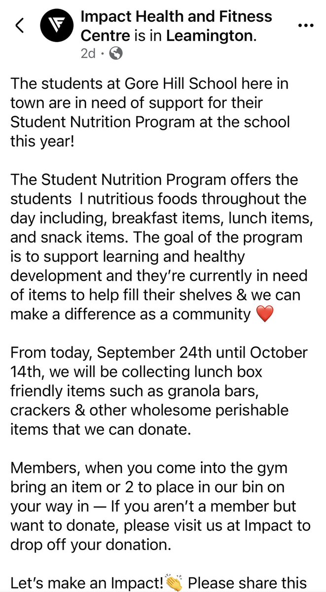Our Gators are most appreciative of our Community Partners! Thank you to Impact Health &amp; Fitness Centre for your support in running a food drive for our school! <a href="/gecdsbpro/">GECDSB PR</a> <a href="/toddawender/">Todd Awender</a> <a href="/BethAdlam/">Beth Adlam</a>