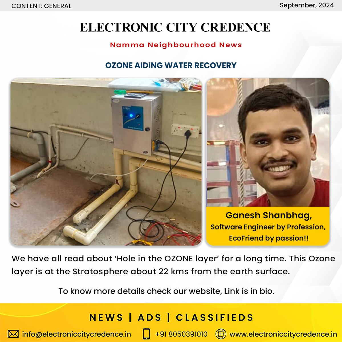 ecitycredence's tweet image. In &quot;Ozone Aiding Water Recovery,&quot; Ganesh Shanbhag explores how ozone technology offers a sustainable water solution for Bengaluru&apos;s apartments. electroniccitycredence.in/ozone-aiding-w…
#OzoneTechnology #WaterRecovery #SustainableSolutions #BengaluruApartments #ElectronicCityCredence #Media