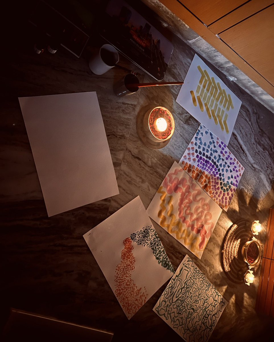 asase_art's tweet photo. Many many rainfalls
…many a droplets
The puddles become wombs
…of falling leaves
Seasons change and
…so does this encounter
Into the realms of soft light
…into depths of oceans
@asase_art
#juhee
#NAlove #poetrylovers #artnpoetry
Below this picture is -
A 3 am Art Therapy session to loosen the grip of ancestors upon the present possibilities. Colouring directly with native Japanese calligraphy brushes and photo inks without thinking.
Just being in that moment capturing my spirits desire to unfold itself and coincide with chitta.
Can QT each art work separately if asked.
Comment below if you want me to reveal those art therapy pieces and give out the revelations.
#artist #ArtTherapy #BrahmaMuhuratam