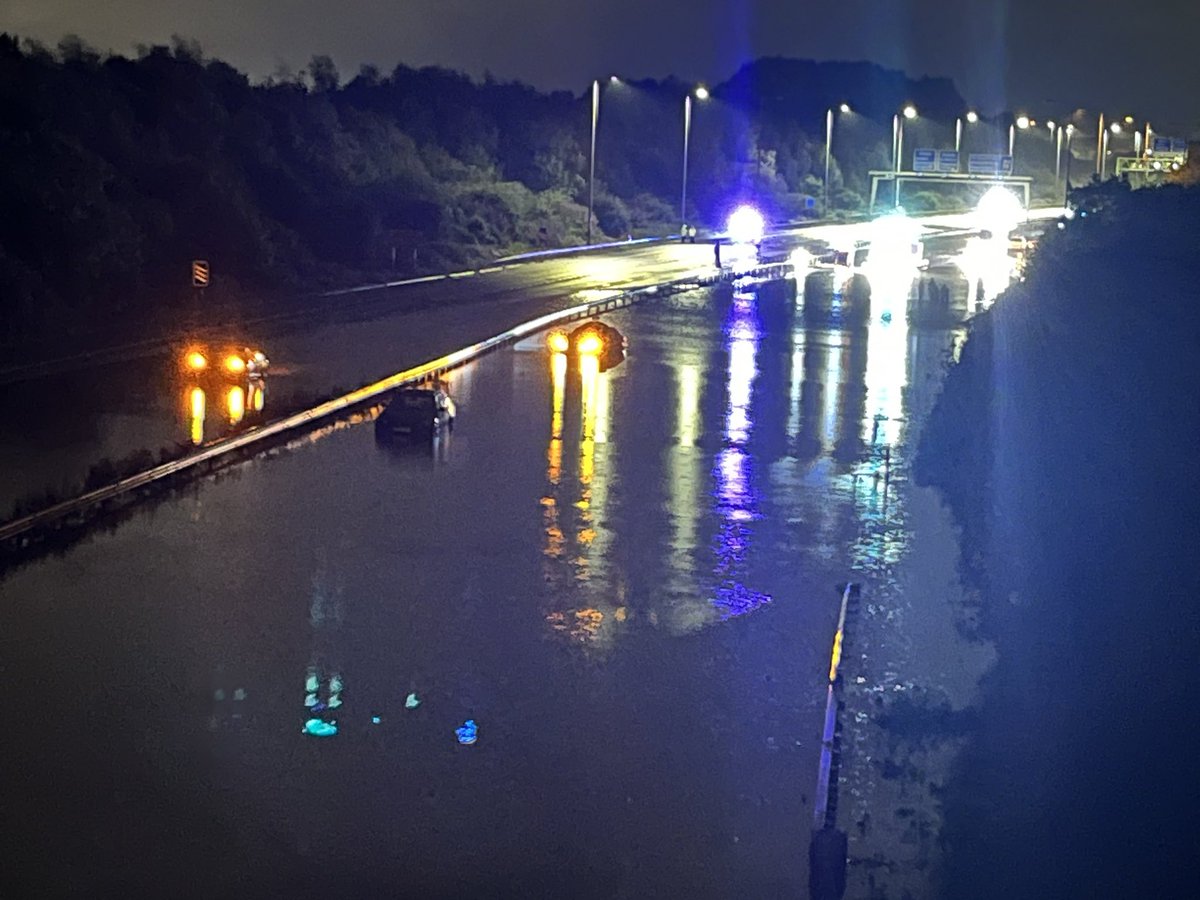 Cars trapped on the M5 after heavy rain overnight. 
The motorway is closed near Bristol causing major delays already and will cause lots of disruption for drivers today. #flooding #Weather #floods #Bristol <a href="/GMB/">Good Morning Britain</a>