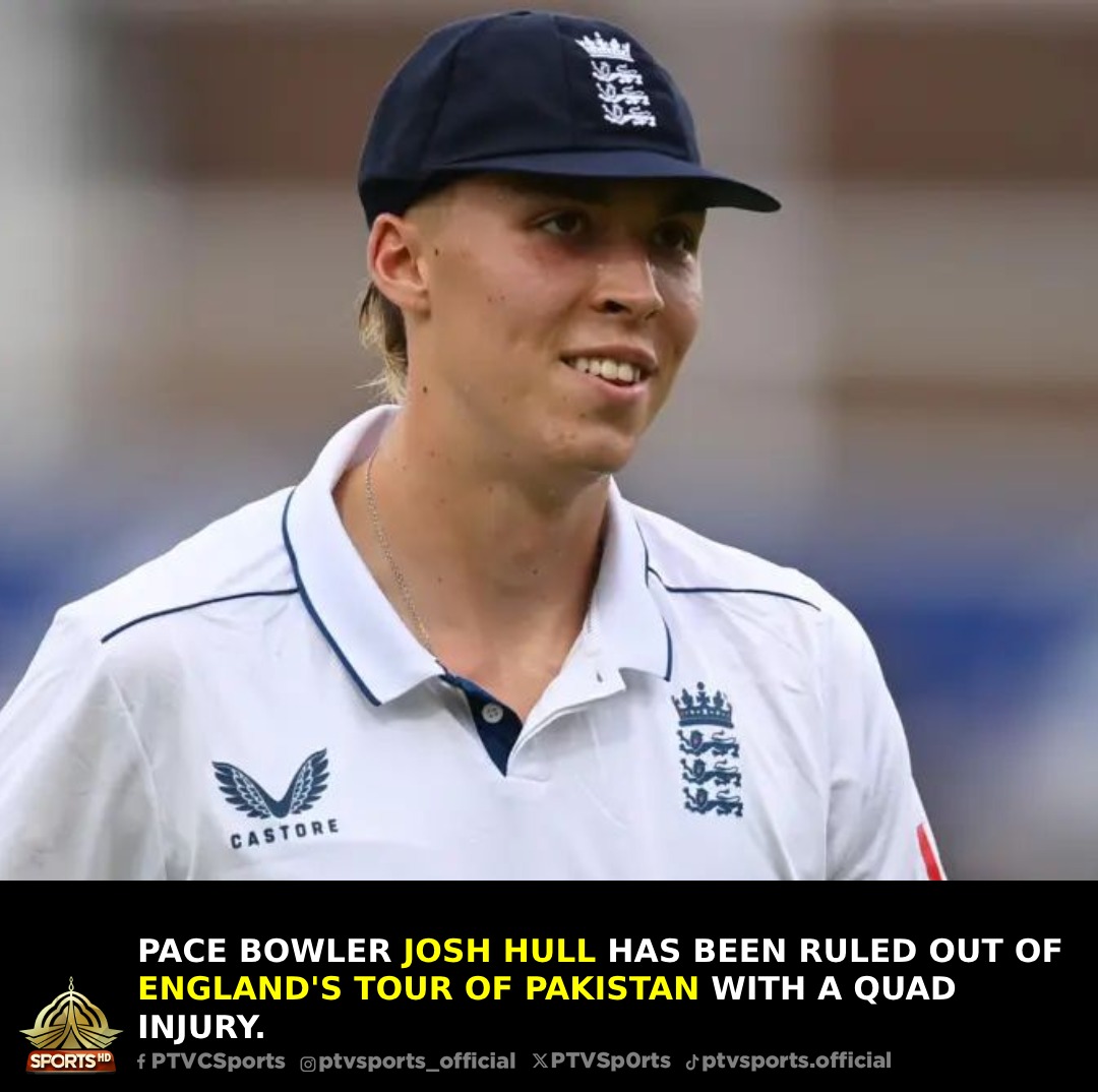 PTVSp0rts's tweet photo. Pace bowler Josh Hull has been ruled out of England's tour of Pakistan with a quad injury.
#joshhull https://t.co/lEJ9q4Mrcc