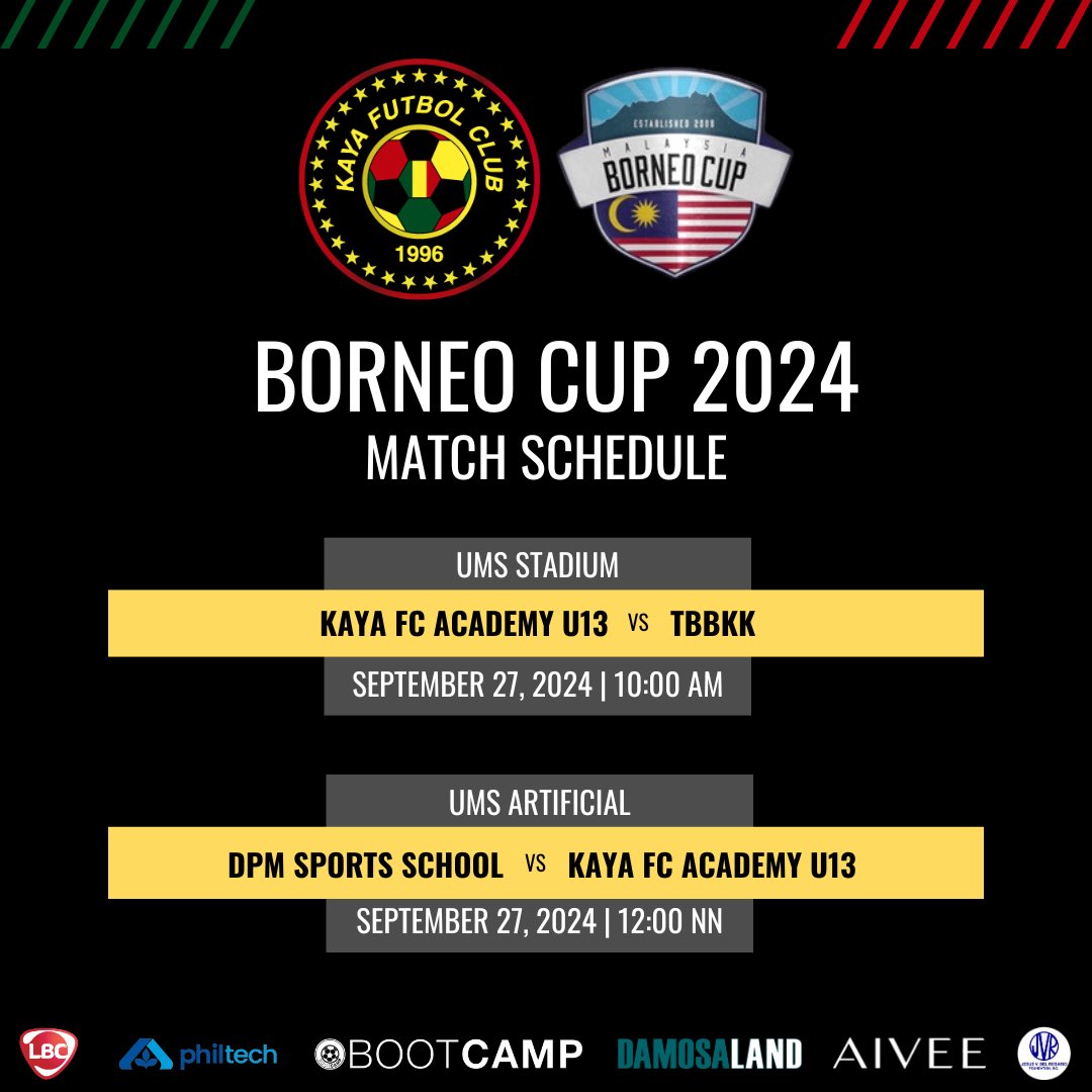 KayaFCAcademy's tweet photo. Borneo Cup schedule for our U13 Elite Team! https://t.co/zRaWIsZfEc