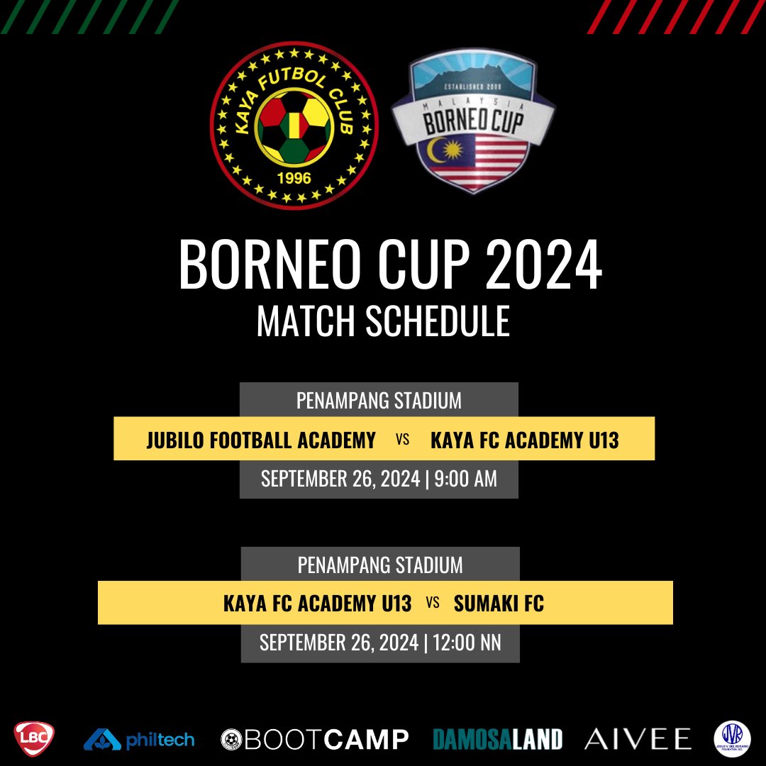 KayaFCAcademy's tweet photo. Borneo Cup schedule for our U13 Elite Team! https://t.co/zRaWIsZfEc