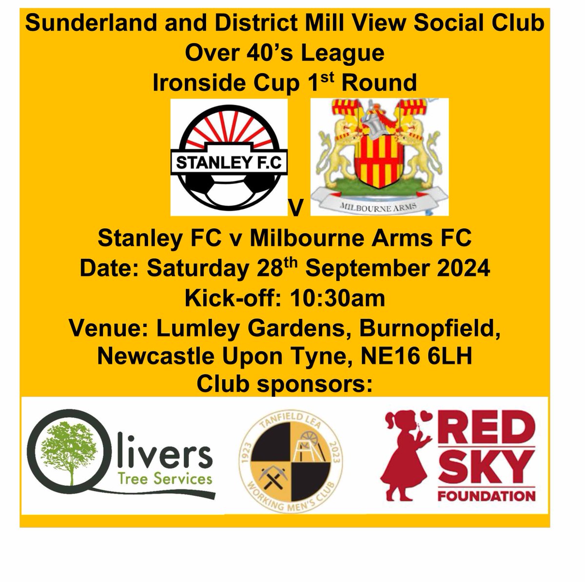Cup fever hits Stanley this weekend as we face Milbourn Arms in the Ironside Cup  - 10am kick off