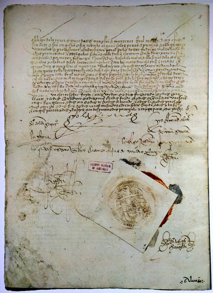 BurriezaMateos's tweet photo. #TalDíaComoHoy de 1479 la reina #IsabelDeCastilla ratifica las las paces ajustadas con Alfonso V de #Portugal y el príncipe don Juan, su hijo. Archivo de #Simancas #Historia #TratadosInternacionales #Alcaçobas Antesala del #TratadoDeTodesillas https://t.co/XJCI16Ta7S