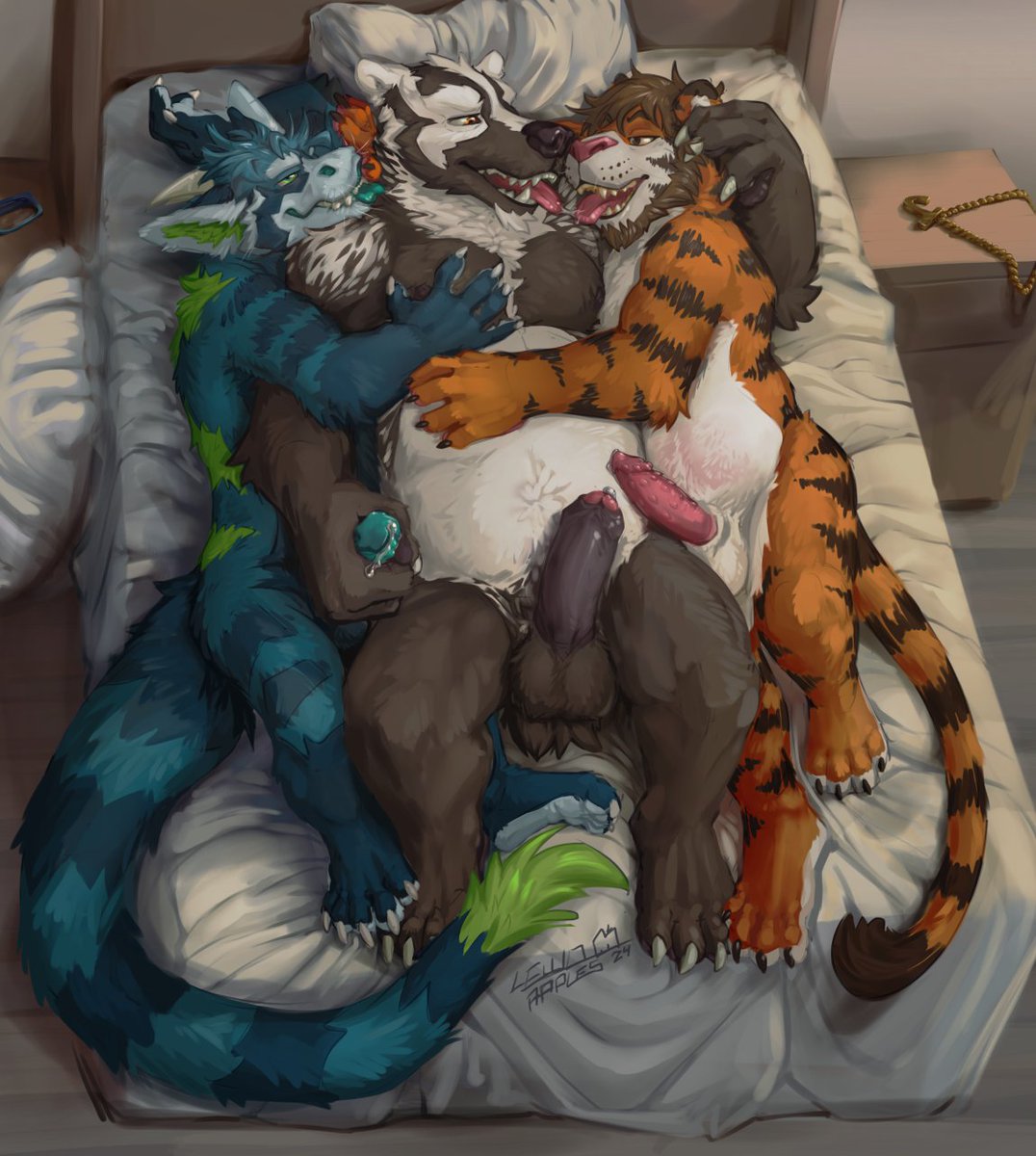 Something about being demi makes intimate time with the buds /that/ much more exhilarating.  

Cuddles, deep kisses, handies?  Fuckin' bring it on, broskies.  😤💜  #ArtComms

🦡: <a href="/BursikBadger/">Bursik Badger</a> 
🐉/🎨: <a href="/LewdApples/">Caerus @ FWA making Noises</a>