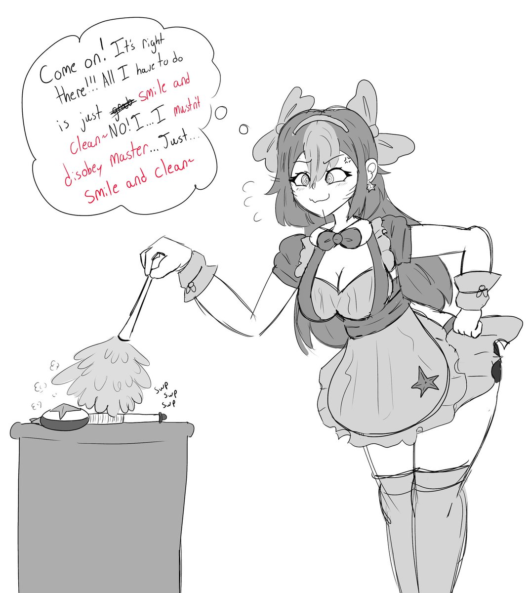 Fishy_Fishton's tweet photo. 36th ceration request coming from @The_Braystar of their magical girl Miri✮Kale as a hypnotized maid. Her way out is so close, but a good maid only does something when she's told to, and DEFINITELY never steals from her master https://t.co/pTk97y72vm