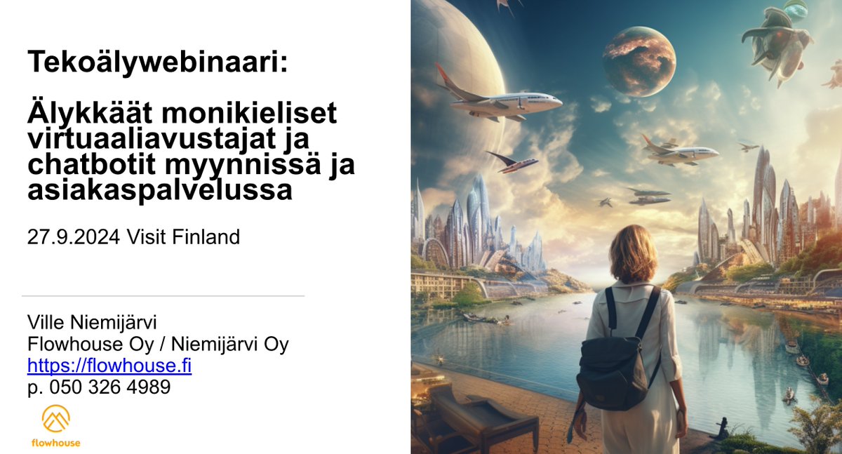 Tänään pe klo 10 huippumielenkiintoinen webinaari: suuria kielimalleja hyödyntävät chatbotit ja virtuaaliavustajat myynnissä ja markkinoinnissa. 

Rakennetaan botti, joka opetetaan matkailuyrityksen omalla datalla ja julkaistaan tekemään myyntiä ja asiakaspalvelua.