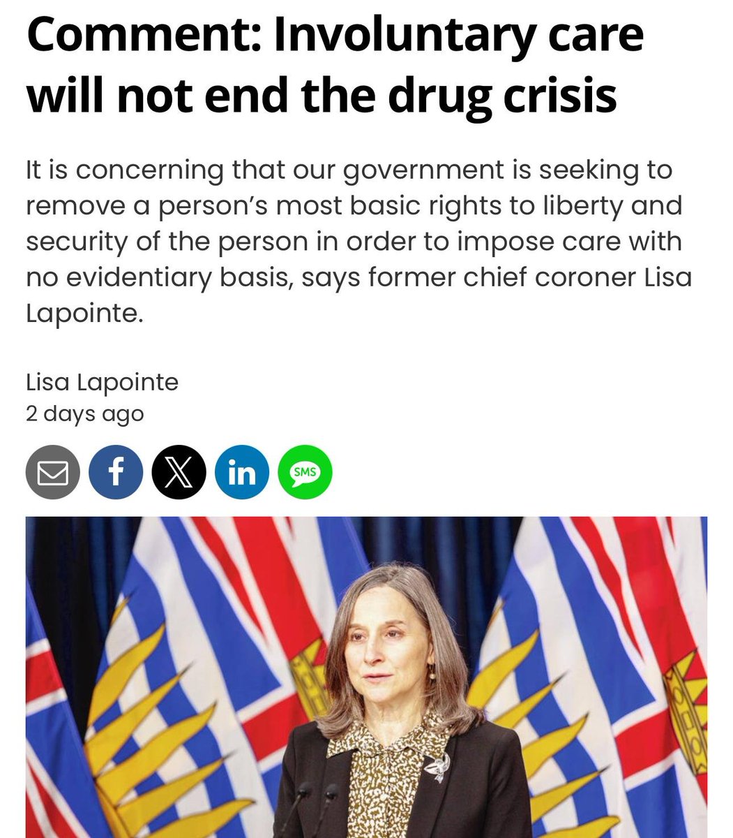 BC's former Chief Coroner writes how politicians there will say anything for votes with evidence-free populist ideas. BC pushes involuntary care when voluntary care is virtually inaccessible. Violating Charter rights will not end the drug crisis. 
timescolonist.com/opinion/commen…