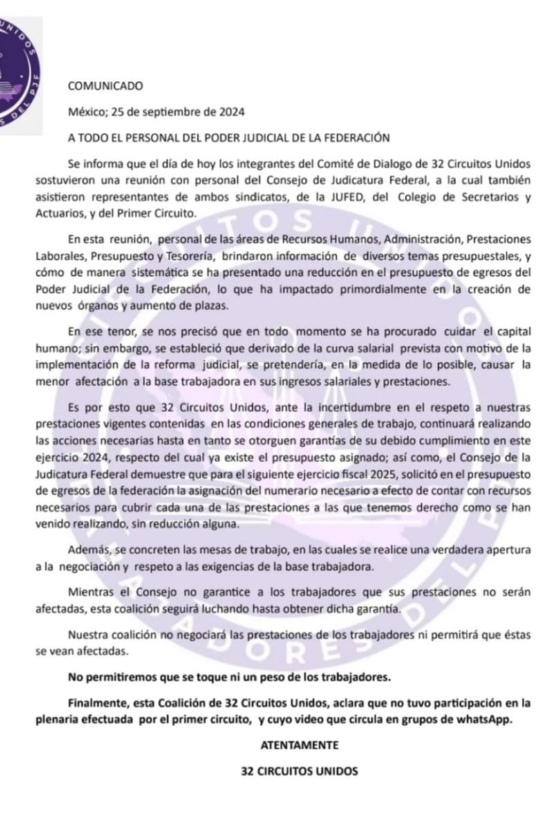 lopezdoriga's tweet photo. La coalición '32 Circuitos Unidos' exigirá que se respeten prestaciones de trabajadores del Poder Judicial Federal

https://t.co/6pkqpKi1dr https://t.co/C1LLLY5FcP