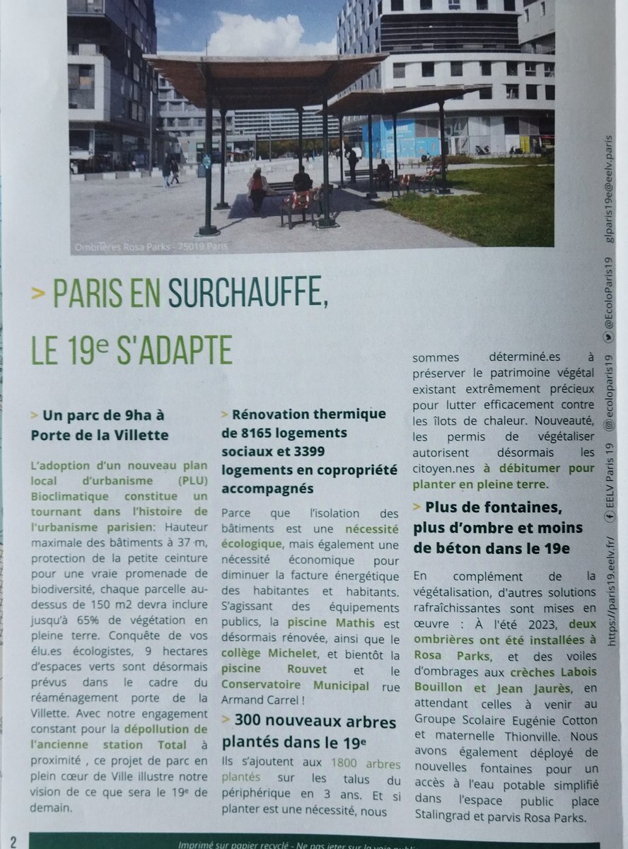 Rues piétonnisées devant les écoles, plantation d'arbres, repas végétariens à la cantine, cours oasis, marché alimentaire, l'écologie transforme déjà le 19e! 
Nous étions ce matin devant l'école Jean Jaurès pour rendre compte auprès des parents
de notre action à la mairie du 19e.