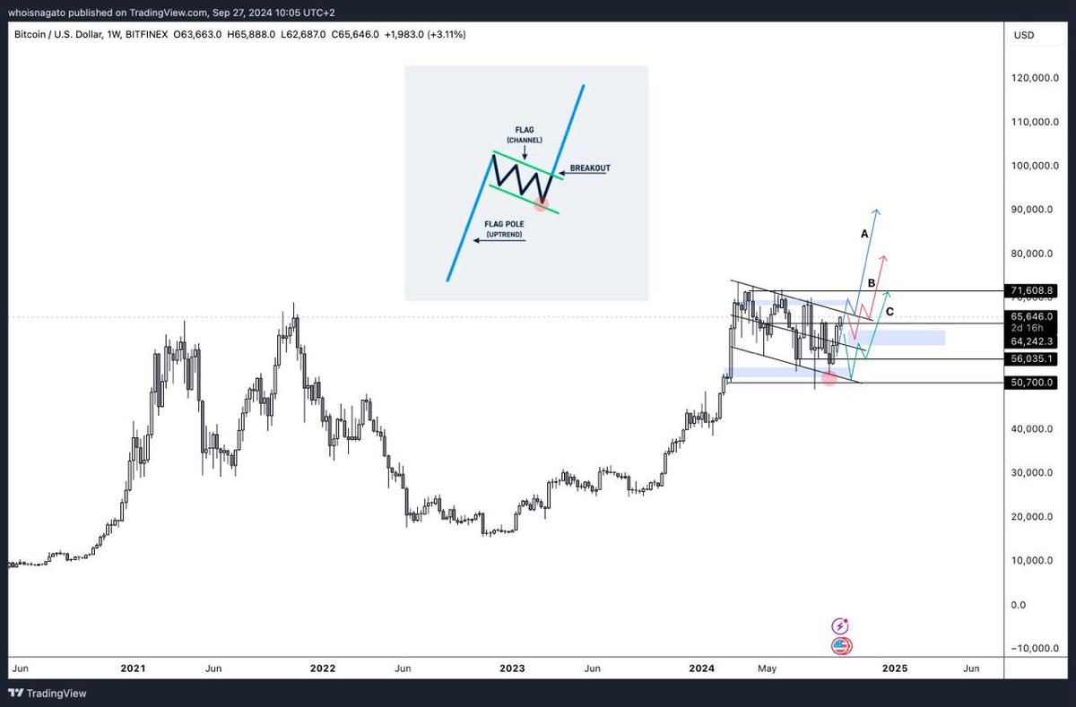 Remember the bull-flag, cup &amp; handle, or whatever you want to call it formation I shared at the beginning of September when everybody was screaming for $40k?

All bears who told me I was crazy are now in disbelief — who would have thought that.

Anyway, let’s analyze 3 potential