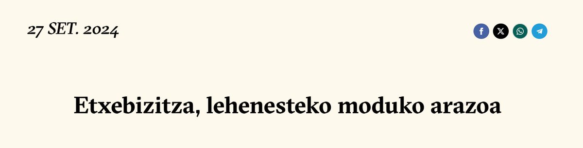 📝 EDITORIALA 📝

Etxebizitzaren arazoa administrazioek lehenesteko modukoa izan beharko luke. Badaude horretarako legezko tresnak, hala nola alokairuei muga jarri eta «putre funtsek» higiezinak bereganatzea eragoztea

👉 naiz.eus/es/iritzia/edi…
