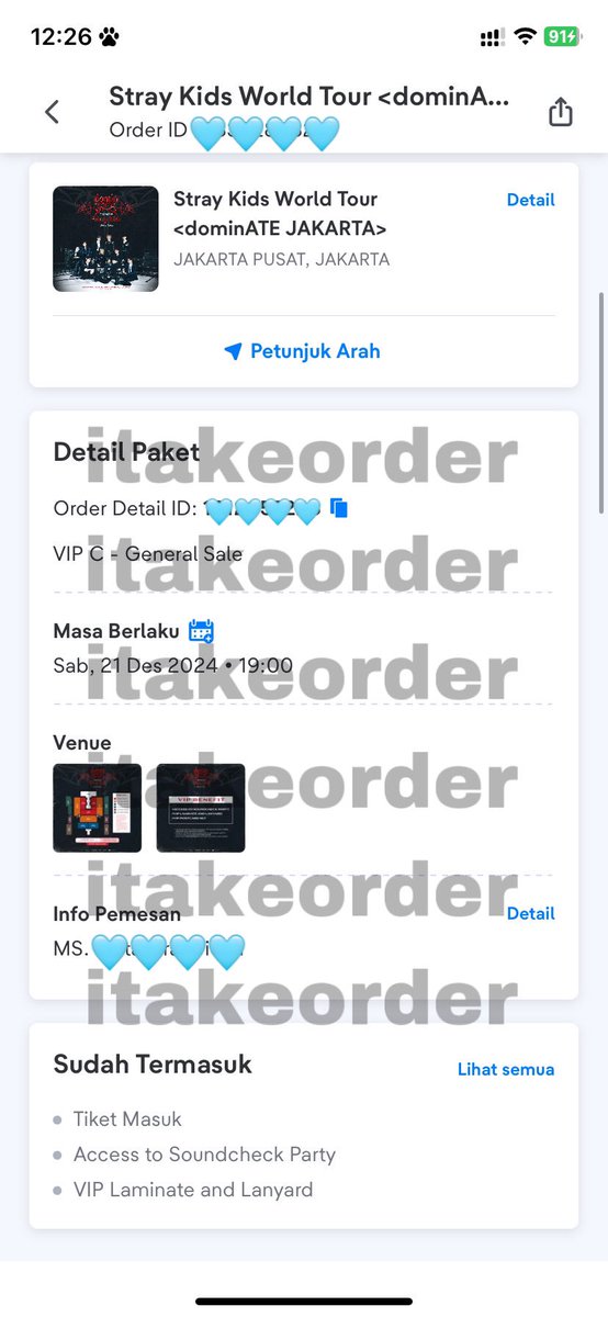 itakeorder's tweet photo. #itake_testimonies secured vip c stray kidz world tour dominate in jakarta general sale! ❤️✨ https://t.co/37P6qqQDp5