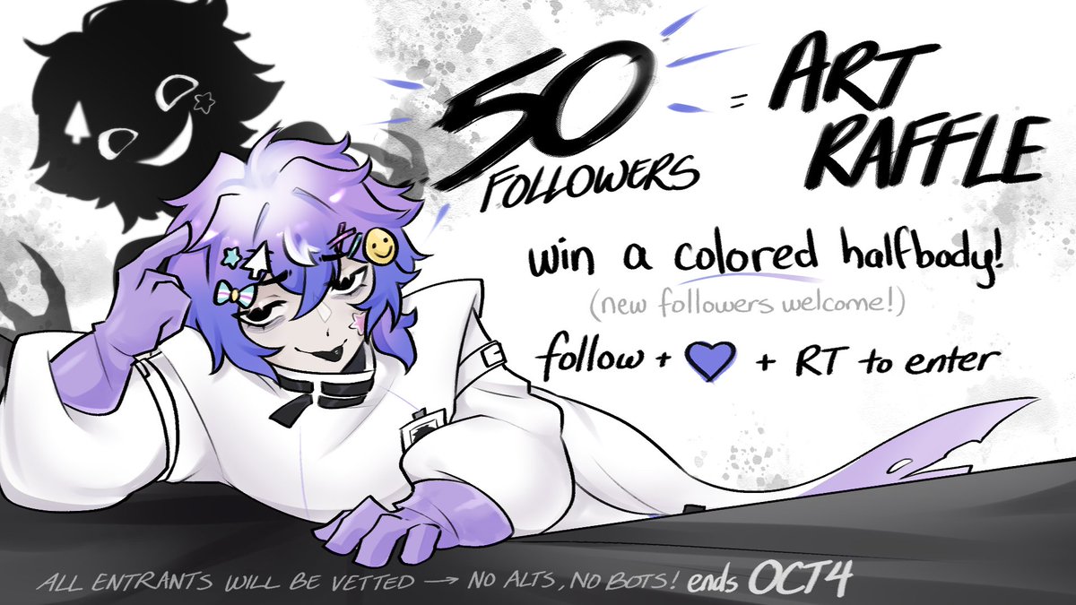 HadalMedic's tweet photo. AS PROMISED!
💜💉colored halfbody art raffle time!!
 👁‍🗨 follow + ♡ + rt to enter (new people welcome!)

ends october 4th... enter while you can!
more info in replies 😋
#VtubersEN #Vtubers #ENVtubers https://t.co/5B4Dx6H7do