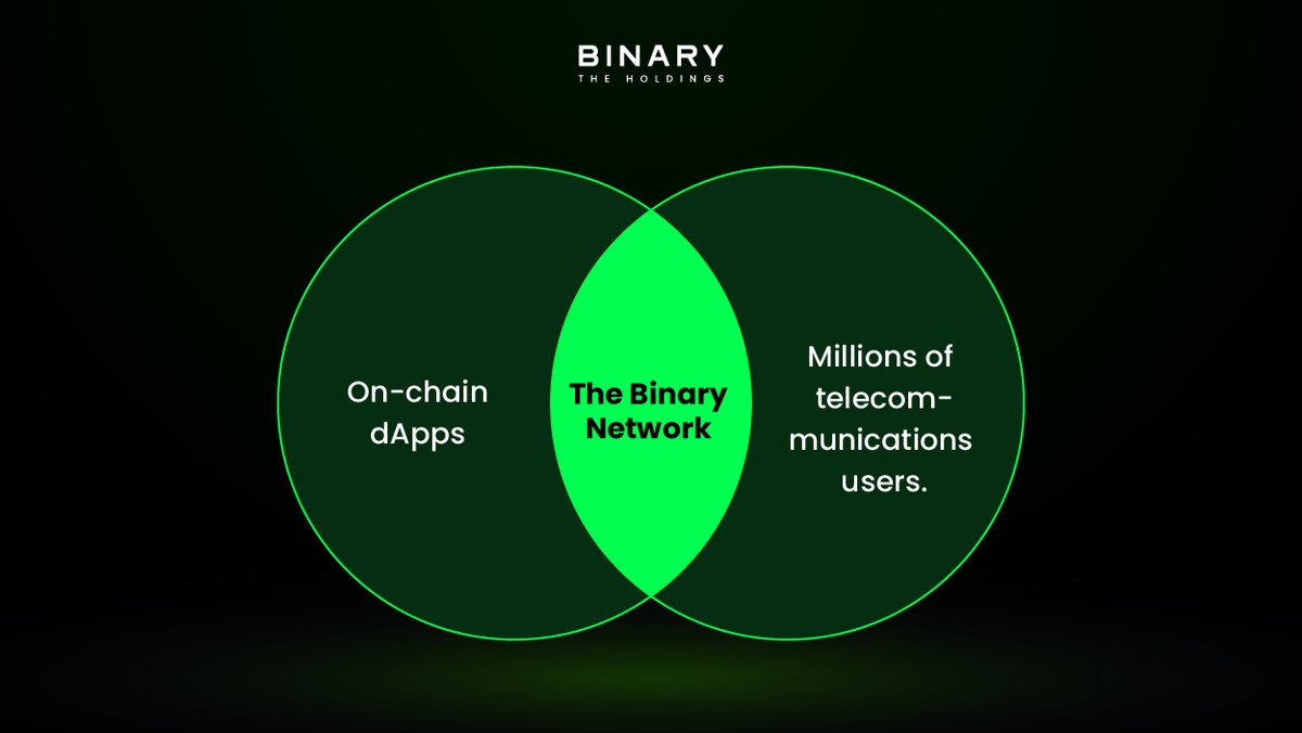 thebinaryhldgs's tweet image. The Binary Holdings is building The Binary Network, a web3 distribution layer that inserts your dApps into telecom apps and exposes them to millions of real users instantly.