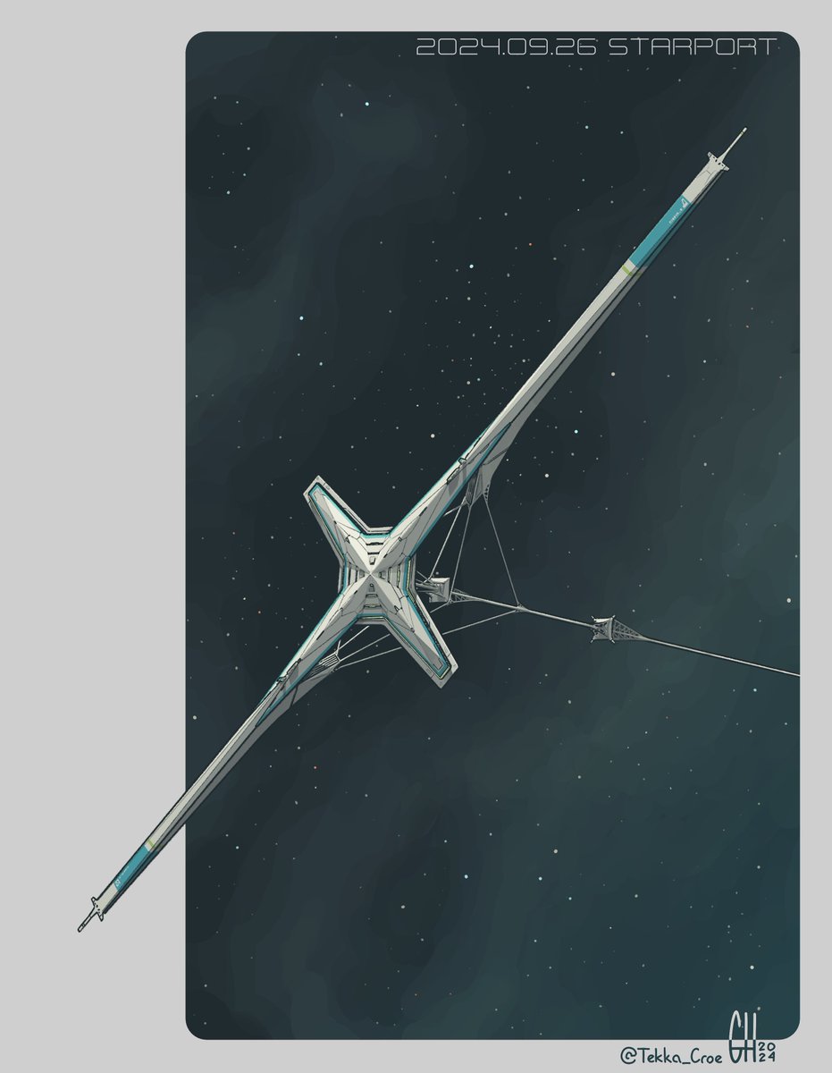 Tekka_Croe's tweet photo. Spaceshiptember 26: STARPORT
Gaia's tethered spacedock hints at the planet's troubled colonization effort- an oddly impressive structure compared to the world's scant surface development.
#SST24 #art #scifiart https://t.co/AUPpiOtPcx