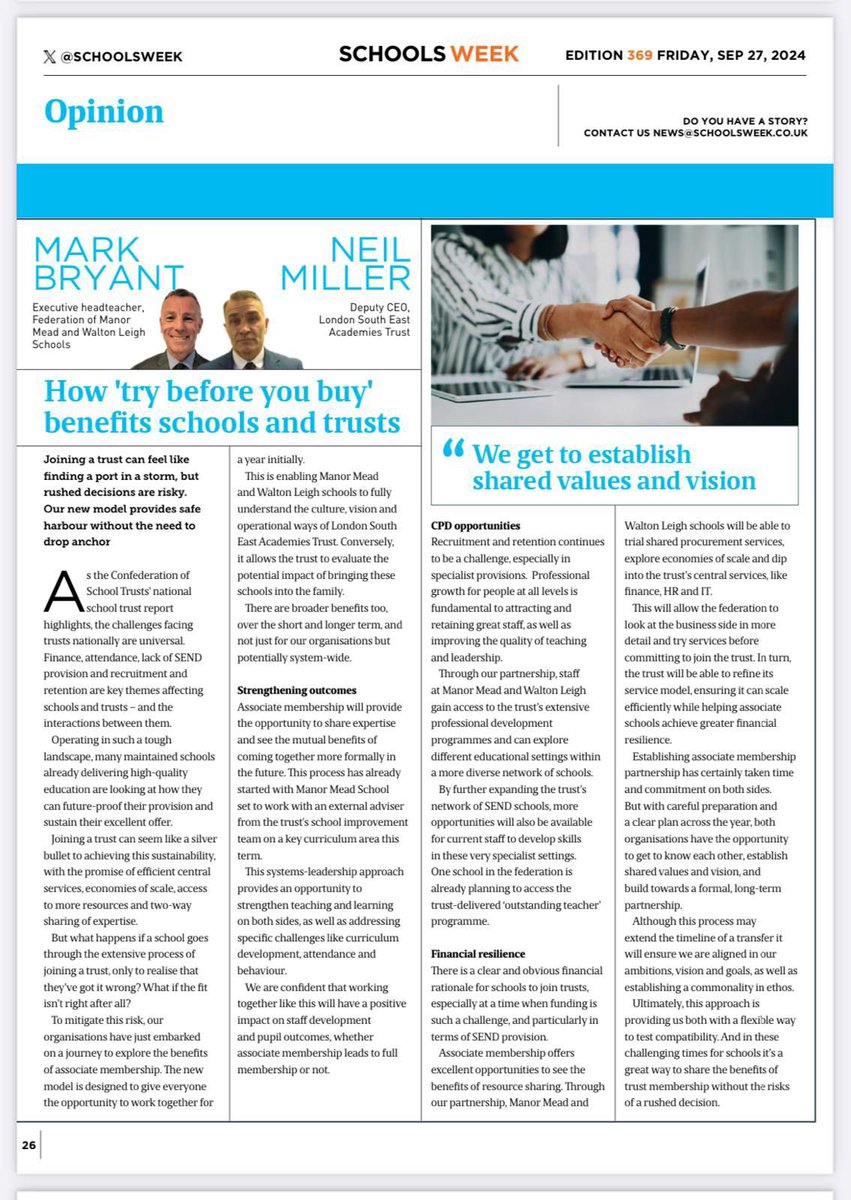 Great article on the benefits of alignment, read more about our Associate Membership <a href="/LSEAcademiesT/">London South East Academies Trust</a> in @SchoosWeek <a href="/CSTvoice/">Confederation of School Trusts</a> <a href="/ForumStrategyUK/">Forum Strategy</a> and thanks for your help with our new strategy <a href="/sirstevelanc/">Sir Steve Lancashire</a> 👏 <a href="/NeilMillerLSEAT/">Neil Miller</a> <a href="/JohnHuntLSEC/">John Hunt</a> <a href="/jenniferpharo/">jennifer pharo</a> <a href="/LouiseWolsey/">Louise</a> <a href="/sarah_n_79/">Sarah Newman</a> ⭐️