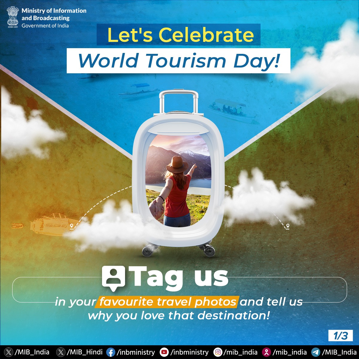 MIB_India's tweet photo. World Tourism Day Contest Alert!

Want to get featured in a special mention? 
Here’s your chance! 

Share your favourite travel moments and tag us using #WorldTourismDay for a shot at being showcased on our page! Whether it's a serene beach, a bustling cityscape, or a hidden gem, we want to see where your adventures have taken you! 

Don't miss out – your next trip might be in the spotlight! 

#Contest #TagUs #WorldTourismDay