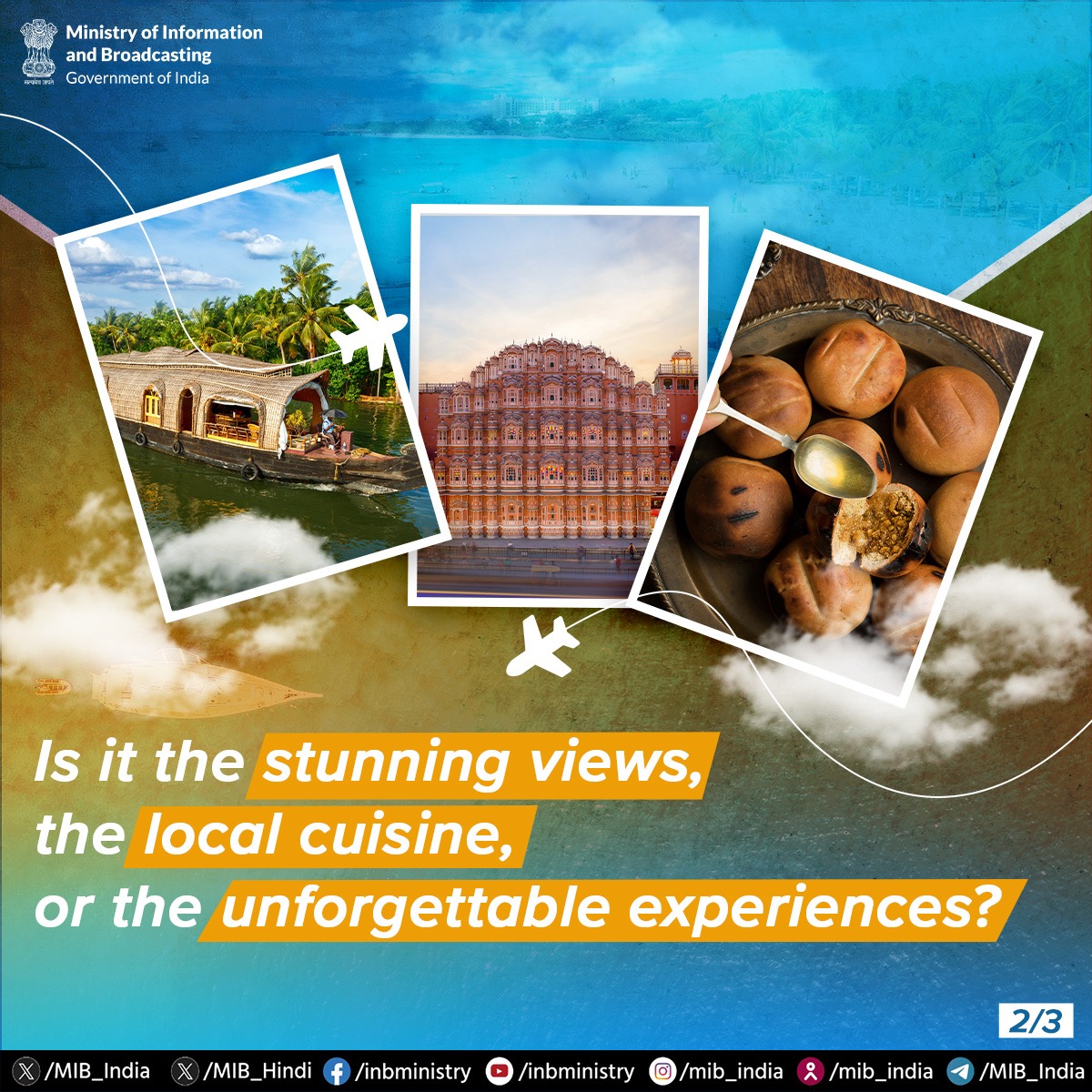 MIB_India's tweet photo. World Tourism Day Contest Alert!

Want to get featured in a special mention? 
Here’s your chance! 

Share your favourite travel moments and tag us using #WorldTourismDay for a shot at being showcased on our page! Whether it's a serene beach, a bustling cityscape, or a hidden gem, we want to see where your adventures have taken you! 

Don't miss out – your next trip might be in the spotlight! 

#Contest #TagUs #WorldTourismDay