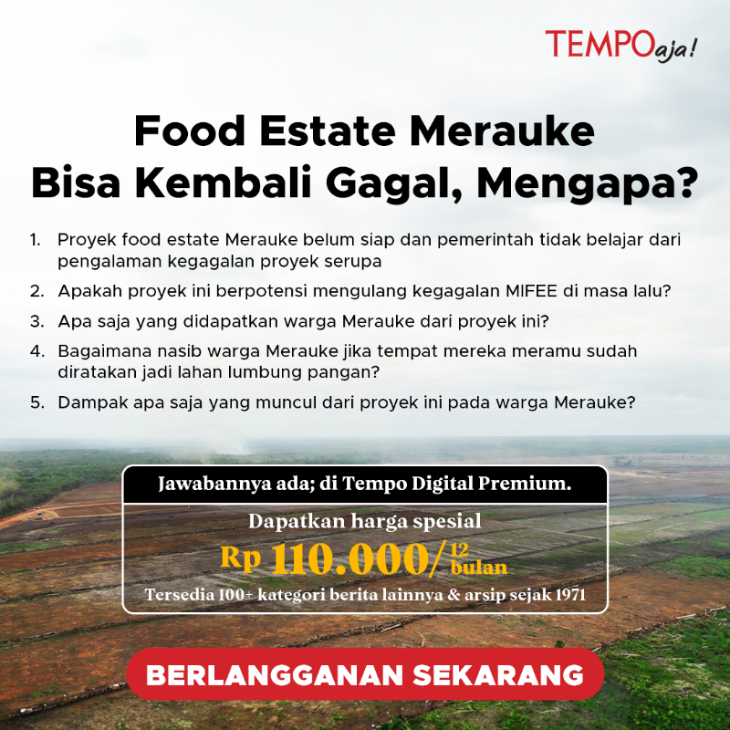 tempodotco's tweet photo. Proyek food estate Merauke berpotensi mengulang kegagalan MIFEE di masa lalu. Sulit mengembangkan pertanian sekala besar. 

Ingin tahu kelanjutannya? jawabannya ada di Tempo Digital Premium.