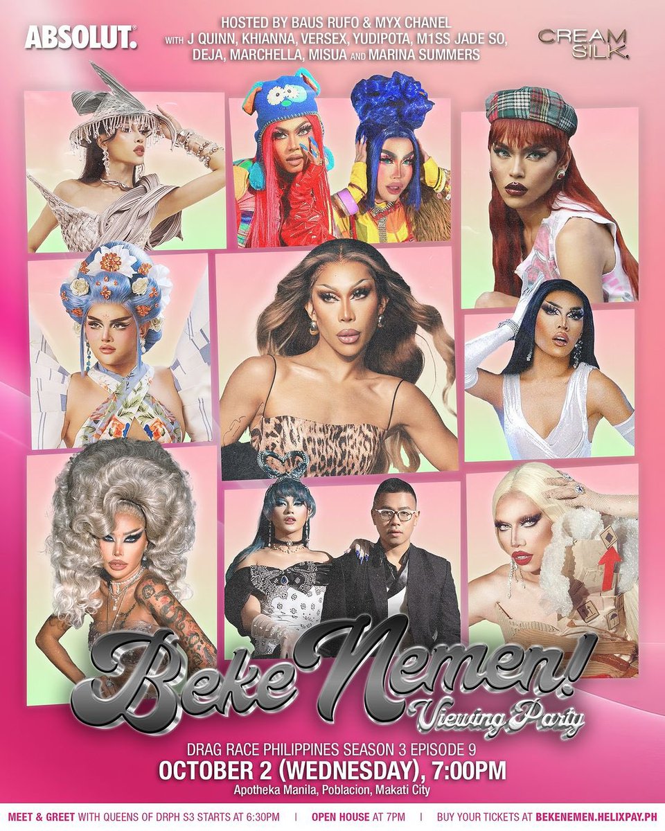 HausOfM1ssJade's tweet photo. Catch @m1ssjadeso at BekeNemen this upcoming Wednesday! ⭐️

📺 BekeNemen Viewing Party: DRPH S3 EP 9
📅 October 2, 2024 (Wednesday)
📍 Apotheka Manila, Poblacion, Makati
🎟️ SOLD OUT

#M1ssJadeSo
#TeamM1ssJadeSo 
#Goddessafication 
#GoddessaBehavior 
#GoddessaSupremacy https://t.co/zw4EZpZNNZ
