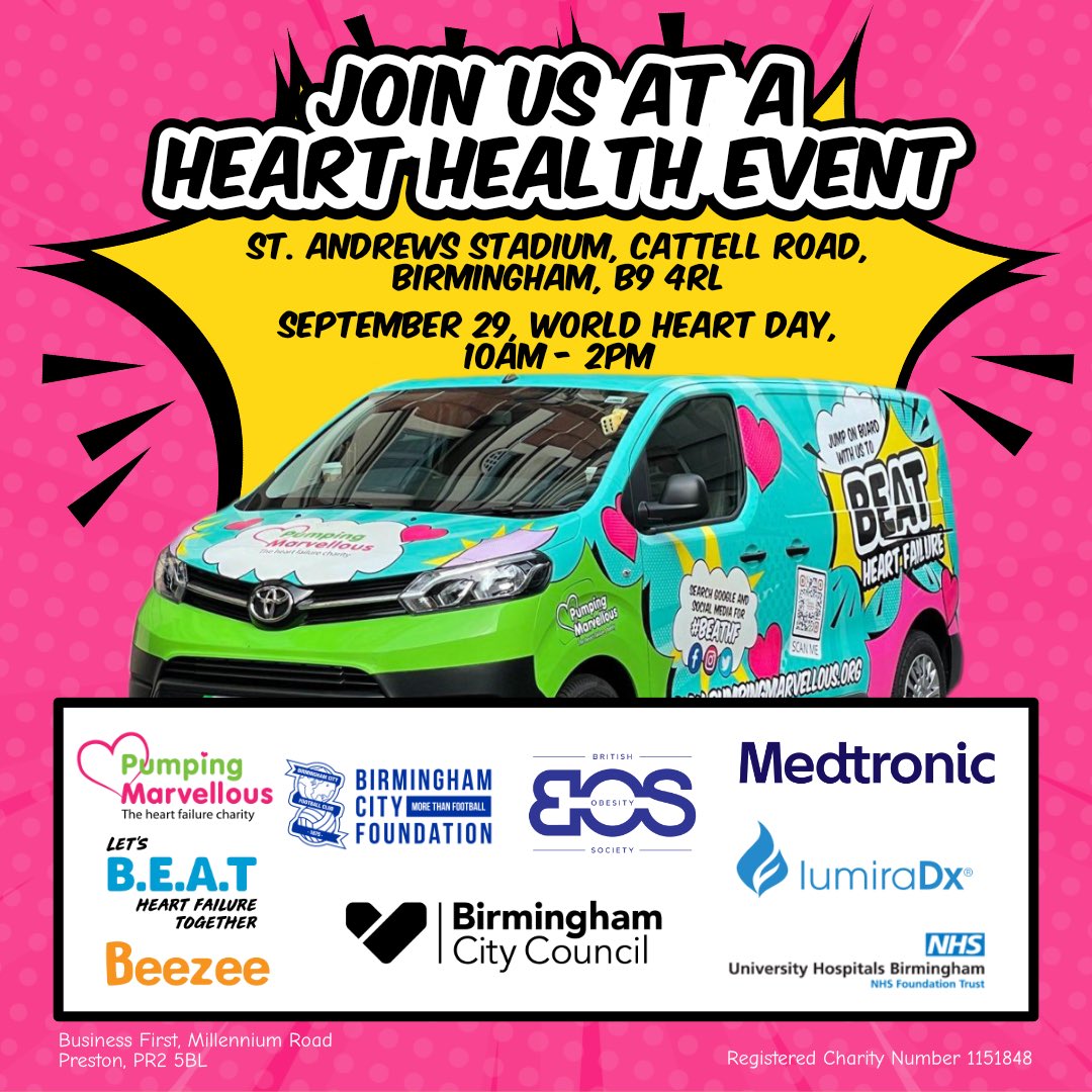 Obesitysoc's tweet photo. We are excited to be part of such a great campaign. Come on down to St Andrews on Sunday to get your FREE heart check! @Maximus_news @BhamCityCouncil @BCFC @pumpinghearts @BCFC_Foundation #worldheartday https://t.co/wNLjYeXoUX