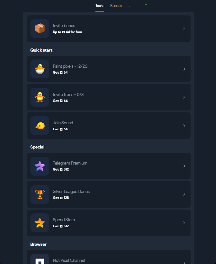 notpiixel's tweet photo. 4/ Claim rewards for tasks

• Head to $PX icon centered at the top
• Go to "Tasks"
• Complete tasks and cliam your PX https://t.co/3ozEvxyH7q