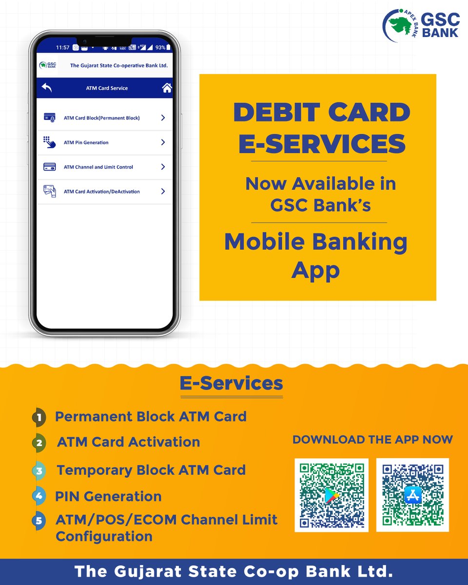 GSCBank's tweet photo. DEBIT CARD E-SERVICES NOW AVAILABLE IN GSC BANK's MOBILE BANKING APP.
To download GSC Bank Mobile Banking App, Scan the QR code.
#GSCB #MobileBanking #ATMcardservices #BlockATMCard #atmcardactivation #PinGeneration #DigitalPayments https://t.co/HC0JYVZbSJ
