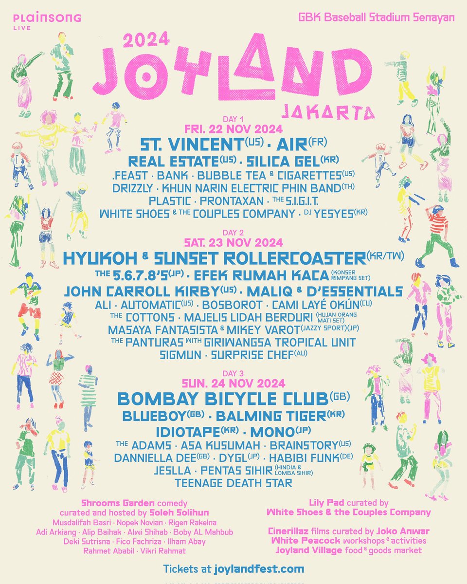 This will be the glue to your mind till November, because our complete lineup for #JoylandJKT24 is HERE! 💘🗻🎢🗣️🌟

From November 22-24, 2024, #JoylandJKT24 will turn GBK Baseball Stadium into a vibrant playground of excitement! 🎉🌈