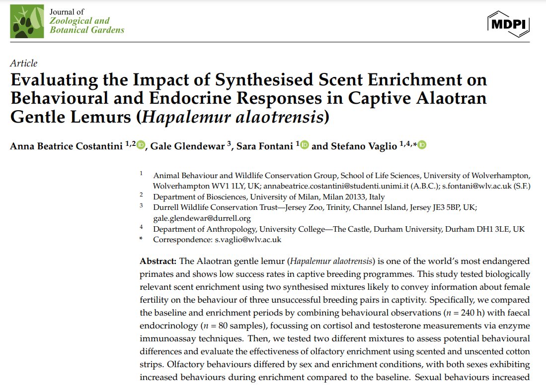 🚨 Exciting News! 🚨
I’m thrilled to share that my first-ever article has been published! 📝🎉 Big thanks to <a href="/VaglioStefano/">Stefano Vaglio</a>, <a href="/SaraFirenze/">Sara Fontani</a>, and <a href="/ABWCUoW/">Animal Behaviour and Wildlife Conservation group</a> for the amazing support!
Check it out here: doi.org/10.3390/jzbg50…
#researchpaper #zoo #lemurs #animalbehaviour