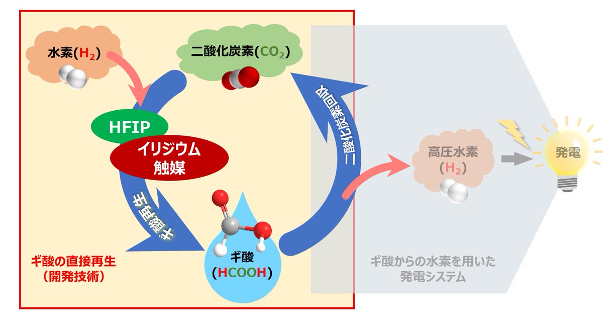 UNIV_TSUKUBA_JP's tweet photo. 【 #テクノロジー・材料 】高圧水素源の「 #ギ酸 」を #二酸化炭素 から #再生
ヘキサフルオロイソプロパノール( #HFIP )中で、イリジウム触媒を使って二酸化炭素と水素から簡単にギ酸を直接合成する方法を開発しました。
https://t.co/itjXlq5yMn
#筑波大学 https://t.co/pWkSM3xUFa