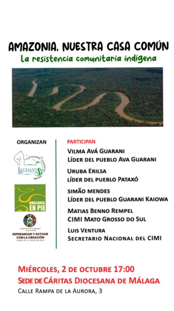 SMultiplicar's tweet photo. Una delegación indígena de la Amazonia brasileña nos hablará de la resistencia indígena antes los grandes retos amazónicos y de la importancia de los vinculos comunitarios con la tierra, en la lucha por la preservación del planeta. #Malaga @MalagaSolidaria @CAONGD https://t.co/lkTt8aRu8J