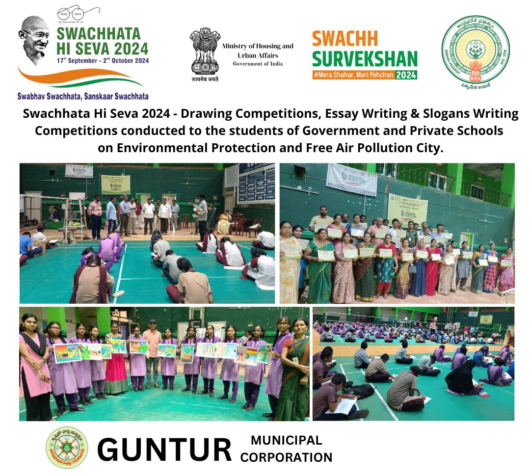 Our_GMC's tweet image. Swachhata Hi Seva 2024 Drawing, Essay Writing, Slogans Writing Competitions conducted to students of Government and Private Schools on Environmental Protection and Free Air Pollution City with support of ITC.  #ITCLimited #ITCMSK #SHS2024 #SwabhavSwachhata #SwachhBharatMission