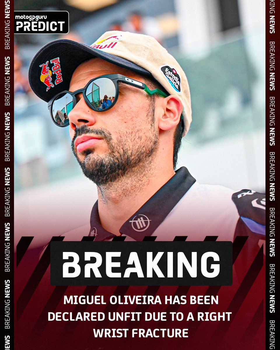 MotoGP™ Guru: Predict (@motogpguru) on Twitter photo 🚨BREAKING🚨
Bad news for <a href="/_moliveira88/">Miguel Oliveira #88</a> as medical checks confirm a wrist fracture from the FP1 incident 😔
Get well soon, Miguel! 💪
#MotoGP #MotoGPGuru #REVV #Racing #Motorsport #Motorcycle #GrandPrix #Explore #Experience #Predict 🚨BREAKING🚨
Bad news for <a href="/_moliveira88/">Miguel Oliveira #88</a> as medical checks confirm a wrist fracture from the FP1 incident 😔
Get well soon, Miguel! 💪
#MotoGP #MotoGPGuru #REVV #Racing #Motorsport #Motorcycle #GrandPrix #Explore #Experience #Predict