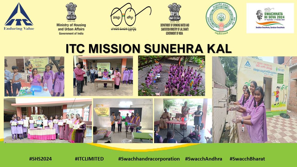 SwachhaAndhra's tweet image. As part of #SwachhataHiSeva2024 ITC Mission Sunerhra Kal with the Partnership of @Our_GMC and Zilla Parishad conducted rally programs and hand washing with 9000 students to create awareness among the students&apos; hygiene education.

#ITCLimited 
#ITCMSK
@ChandruduIAS…