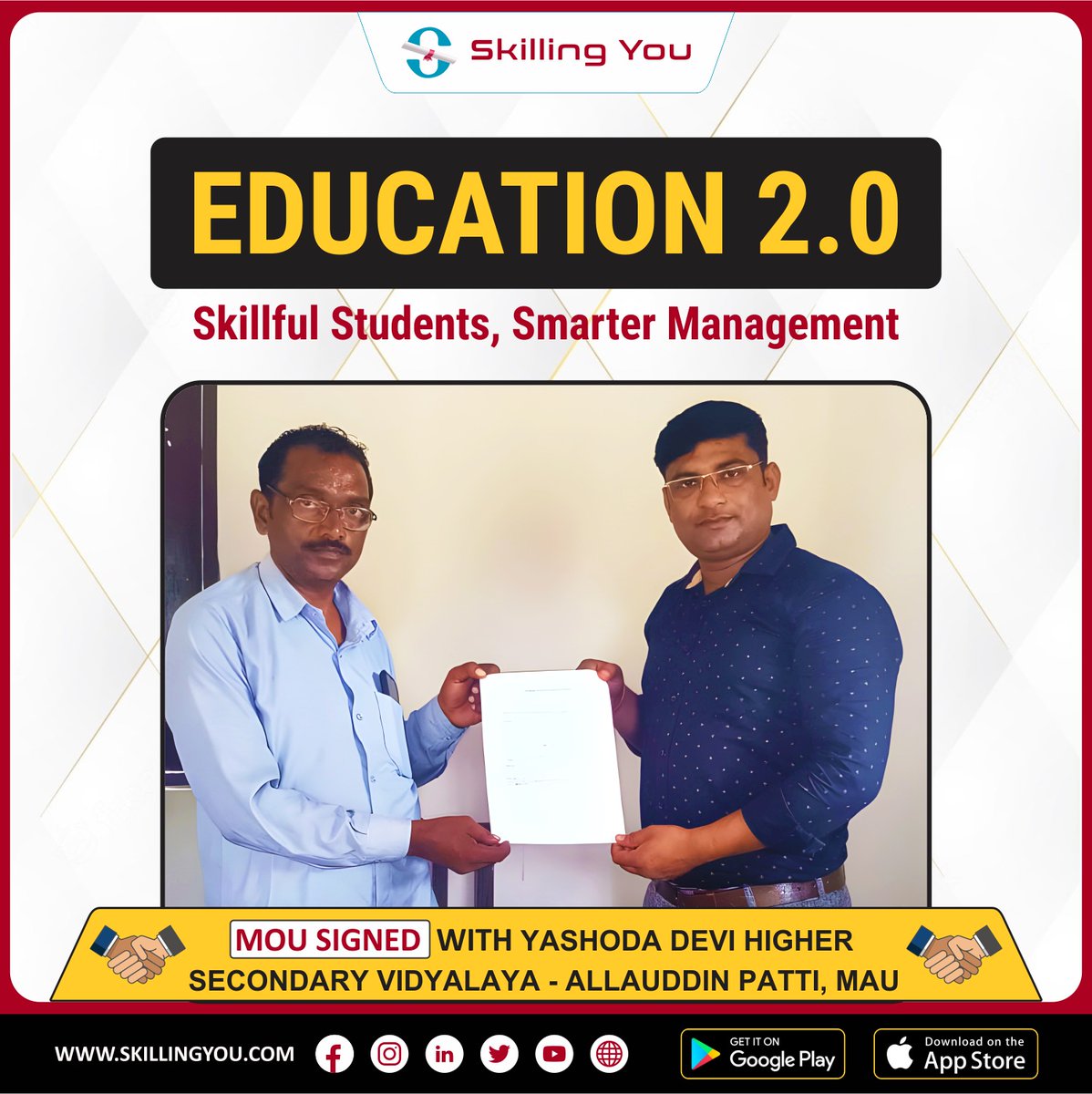 Excited to partner with Yashoda Devi Higher Secondary Vidyalaya (Allauddin Patti, Mau) under Education 2.0. Let's make rural education future-ready! 🚀📘

#Education2Point0 #RuralDevelopment #SkillfulStudents #SmarterManagement