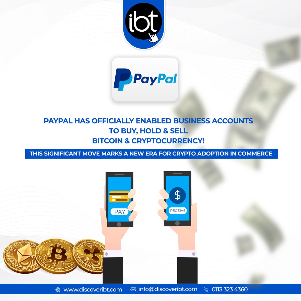 discoveribt's tweet photo. Revolutionizing commerce: PayPal now allows businesses to buy, hold, and sell Bitcoin and cryptocurrency! This significant move marks a new era for crypto adoption.
.
#paypal #cryptocurrency #bitcoin #commerce #innovation #businessaccounting #cryptoadoption
#digitalpayments #fintech
#paymentgateway #learnmore
#getstarted #jointherevolution