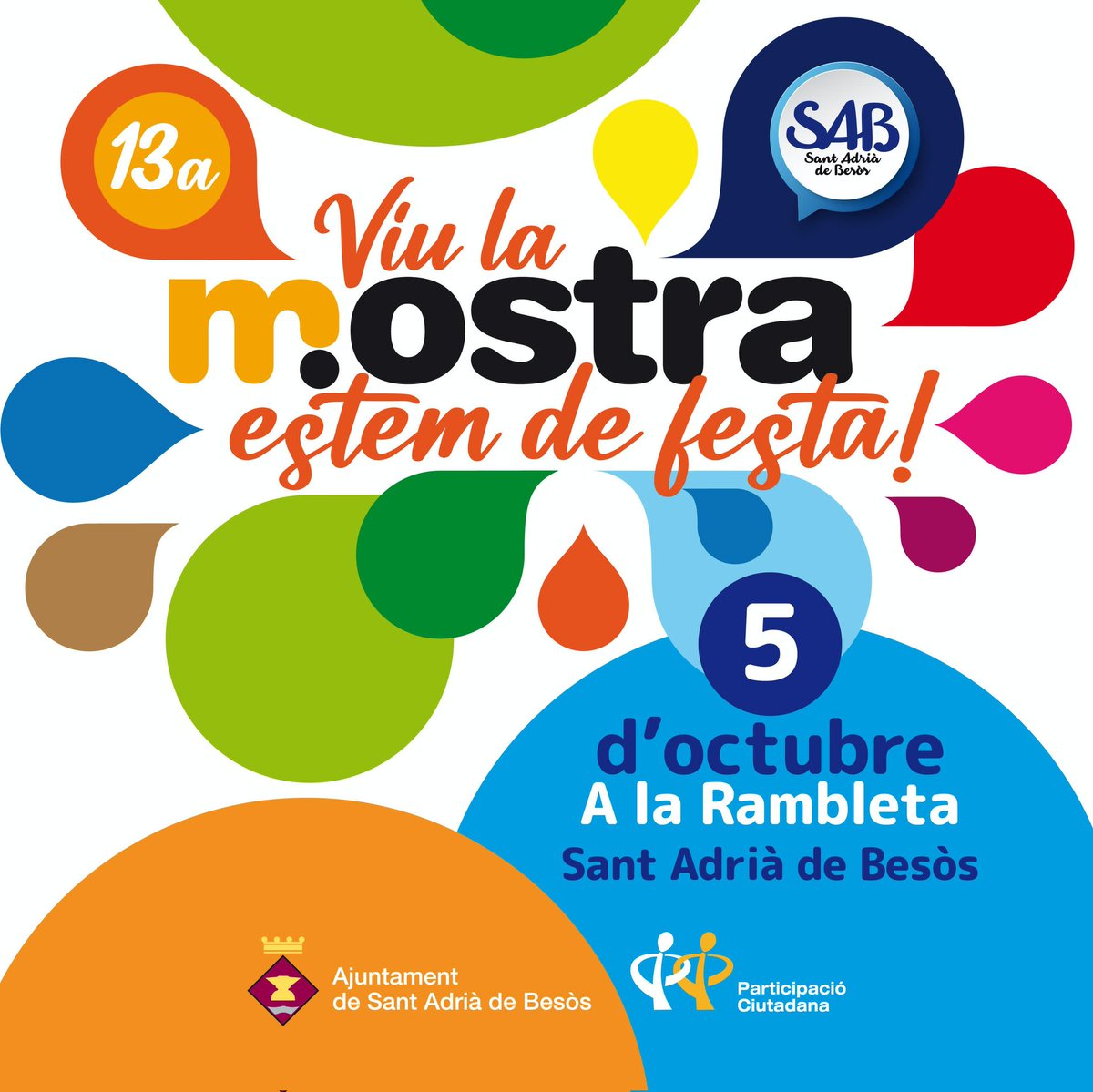 Celebrem la XIII Mostra d'Entitats el dissabte 
5 d'octubre!
📍 Aquest any, amb més de 40 associacions i canvi d'ubicació: Rambleta i llera del Riu Besòs.
🎉 Activitats esportives, tallers, jocs per infants i molt més t’esperen!

➕ Per consultar programa cutt.ly/4eUYYfeD