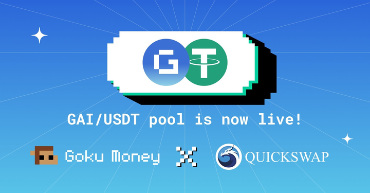 🚀 Quick reminder for everyone, including new members! The $USDT <> $GAI pool is live on <a href="/QuickswapDEX/">QuickSwap 🐲 DragonFi 2.0</a>!

Easily swap $USDT &amp; $GAI through Goku.Money, powered by <a href="/MantaNetwork/">Manta Network (🔱,🔱)</a>. 🔄

Explore pool here: quickswap.exchange/#/analytics/v3…