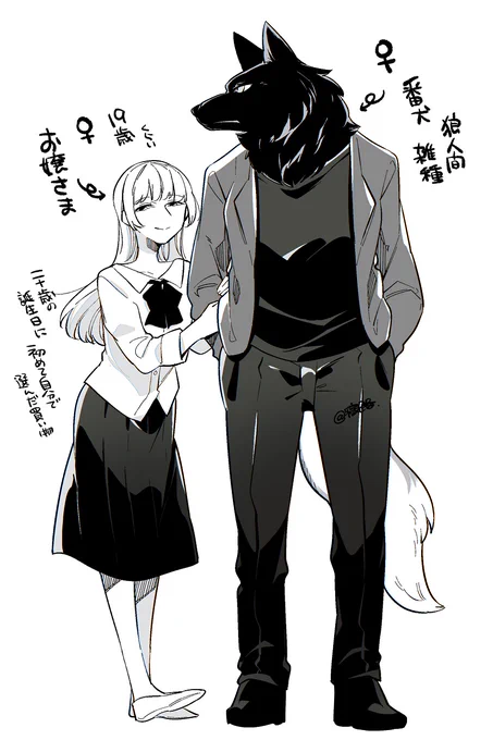 金持ちは血統書がついてる獣人を買うのが普通な世であまり選ばれない黒色の雑種の真っ黒い狼を買ったお嬢🐺という設定 