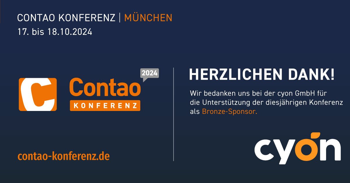 Contao (@contaocms) on Twitter photo Herzlichen Dank an <a href="/cyon/">cyon.ch | Das Zuhause für deine Webprojekte</a> für die Unterstützung als BRONZE Sponsor 🤝.
Wir sehen uns am 17. und 18. Oktober in München zur Contao Konferenz 2024.
Mehr erfahren über cyon unter cyon.ch
#ContaoCMS #ContaoKonferenz24 #cyon #OpenSource #PHP #Symfony Herzlichen Dank an <a href="/cyon/">cyon.ch | Das Zuhause für deine Webprojekte</a> für die Unterstützung als BRONZE Sponsor 🤝.
Wir sehen uns am 17. und 18. Oktober in München zur Contao Konferenz 2024.
Mehr erfahren über cyon unter cyon.ch
#ContaoCMS #ContaoKonferenz24 #cyon #OpenSource #PHP #Symfony
