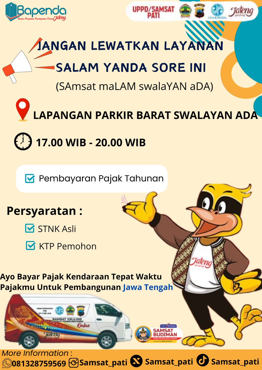 PELAYANAN SALAM YANDA 
Samsat Malam Swalayan ADA