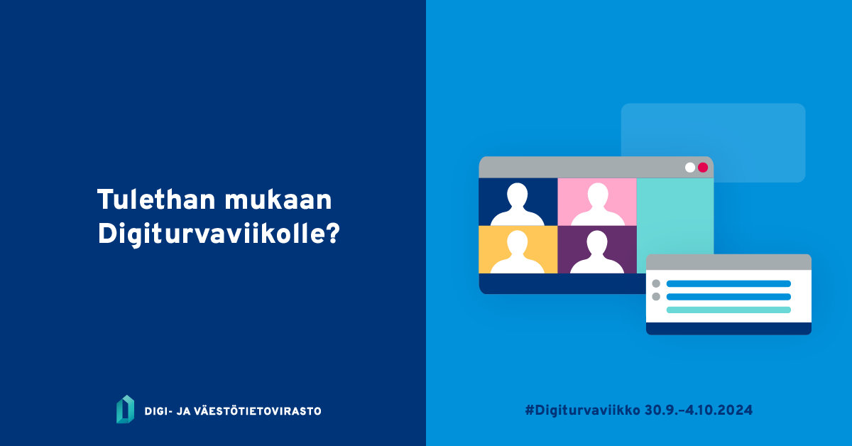 Ensi viikko on #Digiturvaviikko! Ma 30.9. viikko starttaa aiheella ”kyber- ja digiturvallinen Suomi”, jolloin käymme läpi mm. Digiturvabarometrin tuloksia. Tule kuuntelemaan miltä suomalaisten luottamus digimaailmaan näyttää!

Katso koko viikon ohjelma! 👉 dvv.fi/digiturvaviikko