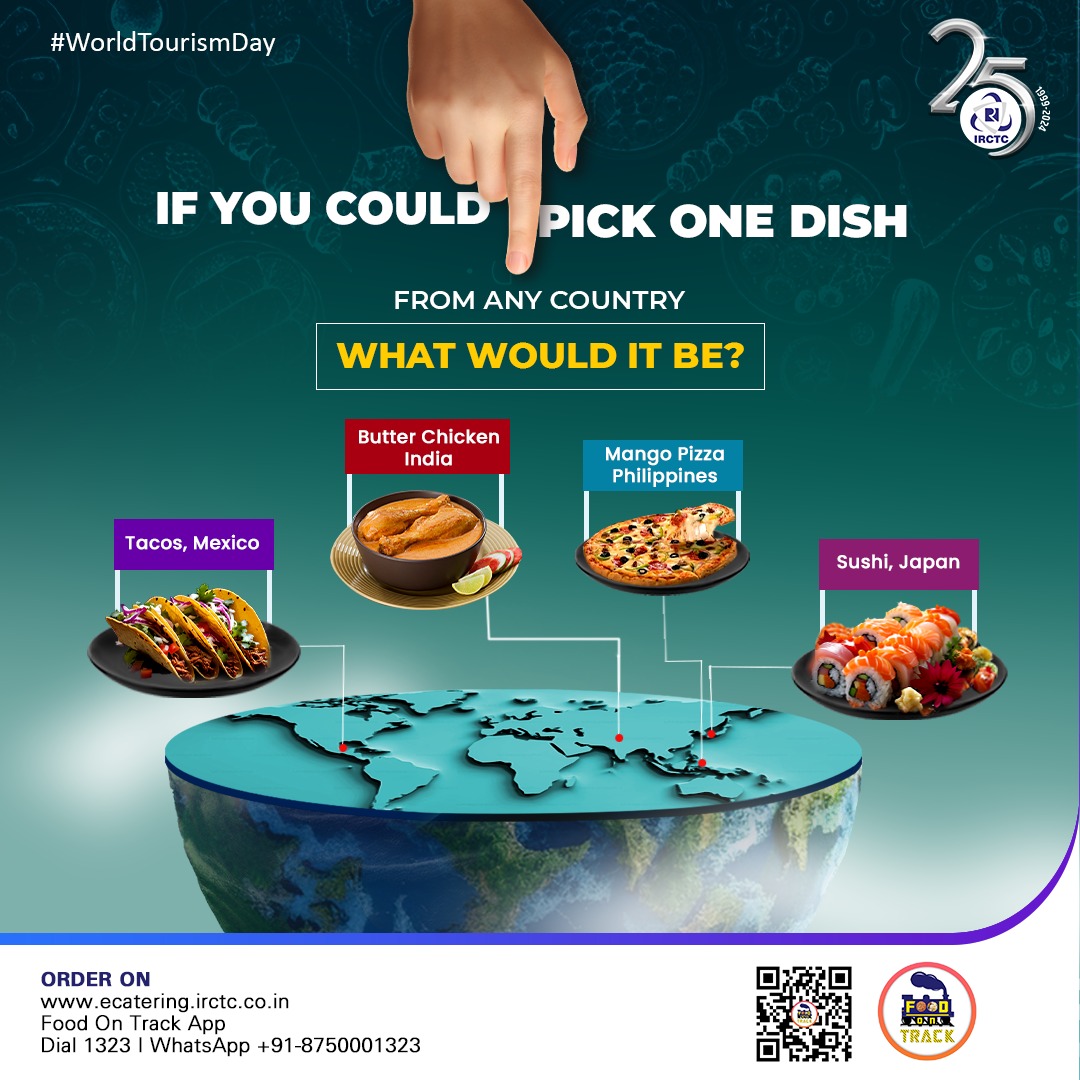 eCateringIRCTC's tweet photo. This #WorldTourismDay, let us know which international flavour you're craving! 

Share your choice in the comments and tag your friends too.

#TourismDay #Tourism #ThinkTravelThinkIRCTC #IRCTCForYou #IRCTCAt25 #FoodInTrain #OrderAndRelax #OrderFoodOnline  #FoodDelivery #TravelFoodie #ecatering #Food #ecateringservice