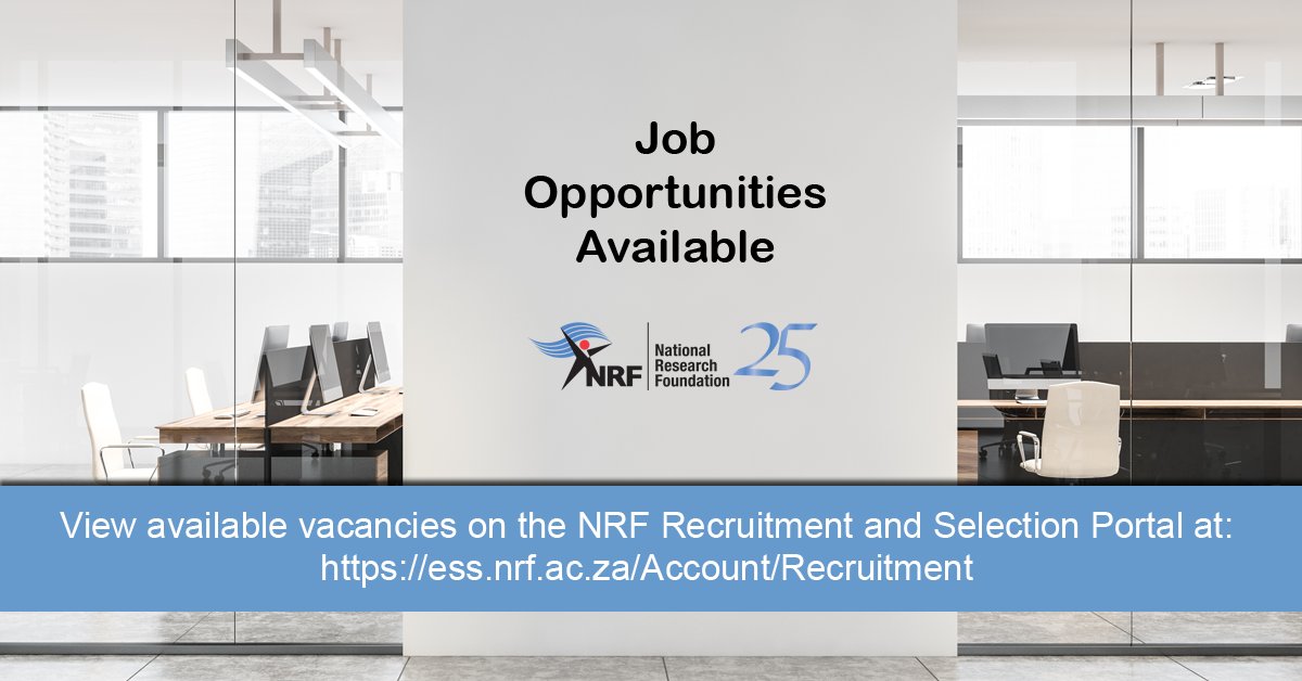 The NRF has the following nine job opportunities available. To learn more/apply, please visit the NRF Recruitment Portal here: ess.nrf.ac.za/Account/Recrui…

· SCM Transformation Specialist 
· Manager: Strategy and Planning 
· Manager: Policies, Monitoring and Evaluation ⬇️