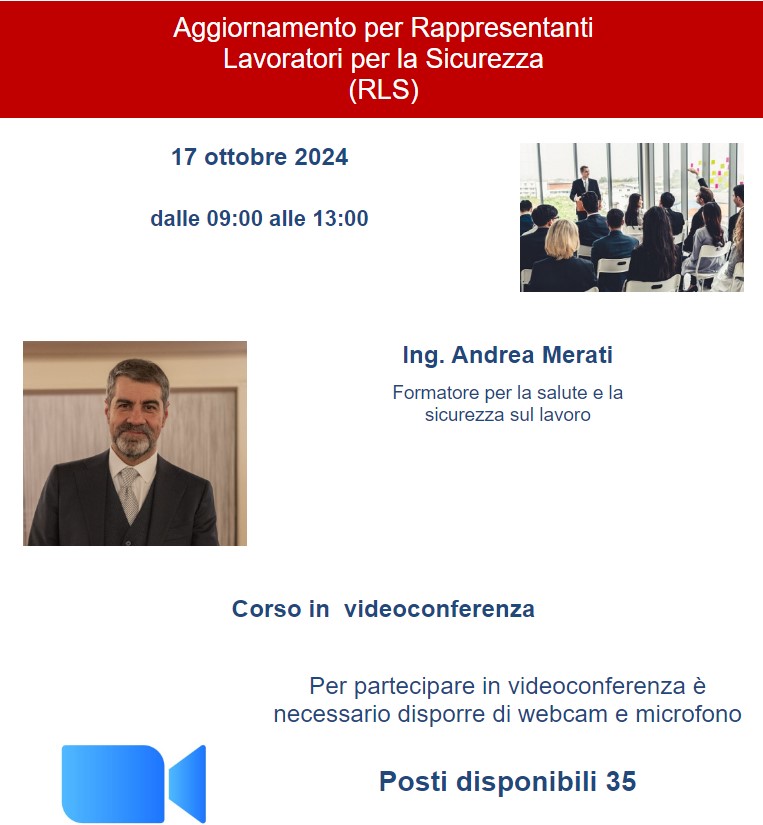 🔴AGGIORNAMENTO PER RAPPRESENTANTI LAVORATORI PER LA SICUREZZA (RLS)
📅17 ottobre 2024
🕘9 - 13
Ing. Andrea Merati, Formatore per la salute e la #sicurezzasullavoro
in videoconferenza
LOCANDINA👉🏻 ancl.sgapro.it/locandina_cors… 
#FormazioneAnclMilano di <a href="/ancl_mi/">ANCL UP Milano</a> 
#corso #formazione #cdl