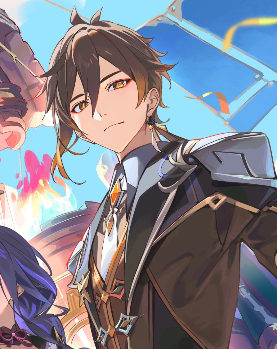 FUSHIGUR0's tweet photo. zhongli and childe drawn by DSマイル 🥹🤲 https://t.co/T31nlOpsWO