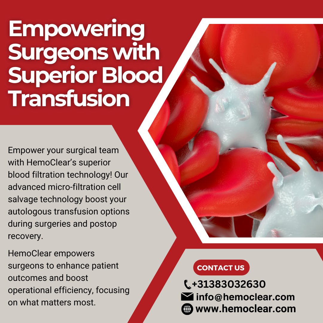 HemoClear's tweet photo. Empowering Surgeons with Superior Blood transfusion.

Empower your surgical team with HemoClear’s superior blood filtration technology.

#SurgicalInnovation #BloodFiltration #HemoClear https://t.co/6vFsserxKE